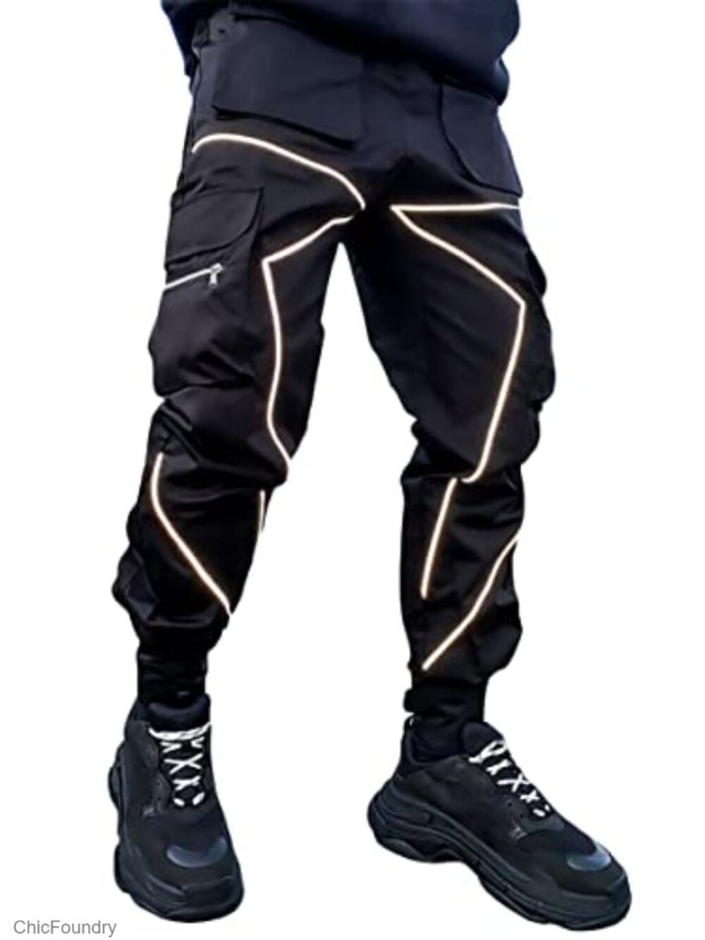 Men's Cargo Jogger Pants Reflective Stripes Technical Hip Hop Harem Pants